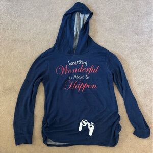 Navy Blue Long Sleeve Women's Maternity Hooded Tee